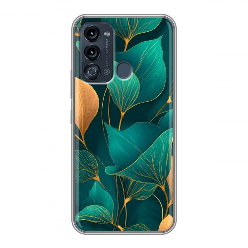 Полупрозрачный дизайнерский силиконовый с усиленными углами чехол для Itel Vision 3 Листья и золото