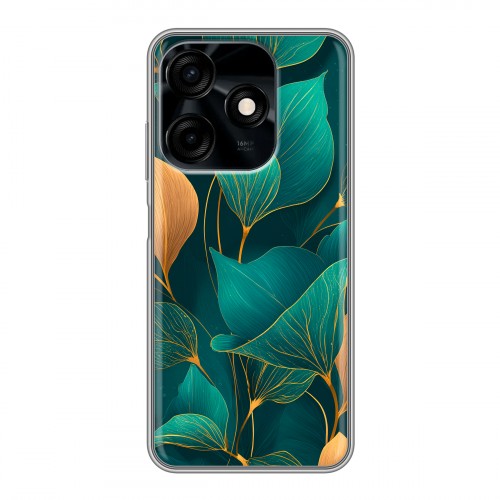 Полупрозрачный дизайнерский силиконовый чехол для Tecno Spark 10C Листья и золото