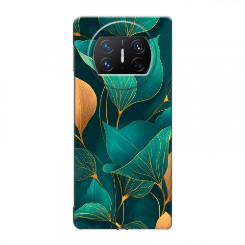 Полупрозрачный дизайнерский пластиковый чехол для Huawei Mate X3 Листья и золото
