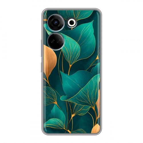 Полупрозрачный дизайнерский силиконовый с усиленными углами чехол для Tecno Camon 20 Листья и золото