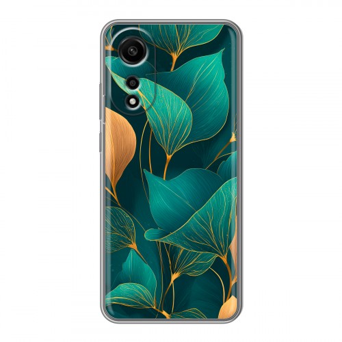 Полупрозрачный дизайнерский пластиковый чехол для OPPO A78 4G Листья и золото