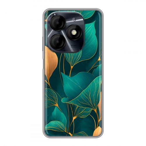 Полупрозрачный дизайнерский пластиковый чехол для Itel P55 4G Листья и золото