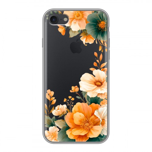 Полупрозрачный дизайнерский силиконовый чехол для Iphone 7 Цветы принт