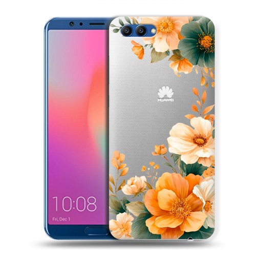 Полупрозрачный дизайнерский пластиковый чехол для Huawei Honor View 10 Цветы принт