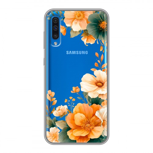 Полупрозрачный дизайнерский пластиковый чехол для Samsung Galaxy A50 Цветы принт