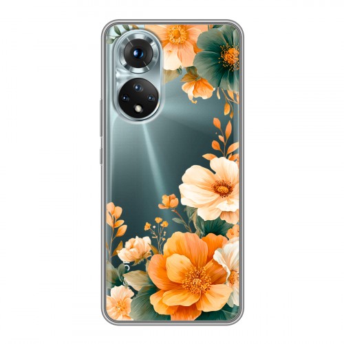 Полупрозрачный дизайнерский силиконовый чехол для Huawei Honor 50 Цветы принт