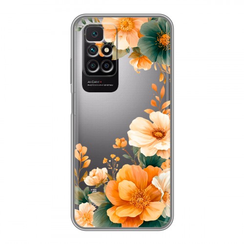 Полупрозрачный дизайнерский силиконовый чехол для Xiaomi Redmi 10 Цветы принт