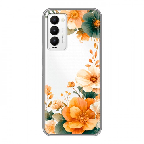 Полупрозрачный дизайнерский силиконовый с усиленными углами чехол для Tecno Camon 18 Цветы принт