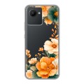 Полупрозрачный дизайнерский силиконовый с усиленными углами чехол для Realme C30 Цветы принт