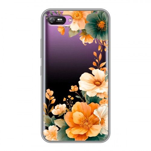 Полупрозрачный дизайнерский силиконовый с усиленными углами чехол для Itel A25 Цветы принт
