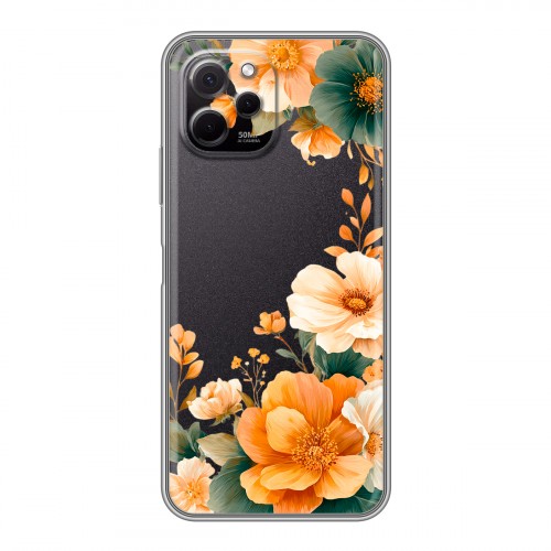 Полупрозрачный дизайнерский пластиковый чехол для Huawei Nova Y61 Цветы принт