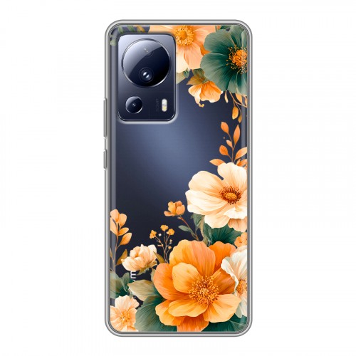 Полупрозрачный дизайнерский силиконовый чехол для Xiaomi 13 Lite Цветы принт