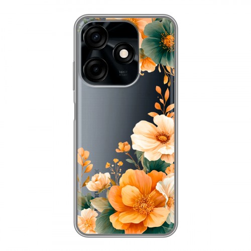 Полупрозрачный дизайнерский силиконовый чехол для Tecno Spark 10C Цветы принт