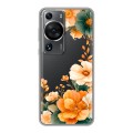 Полупрозрачный дизайнерский пластиковый чехол для Huawei P60 Цветы принт