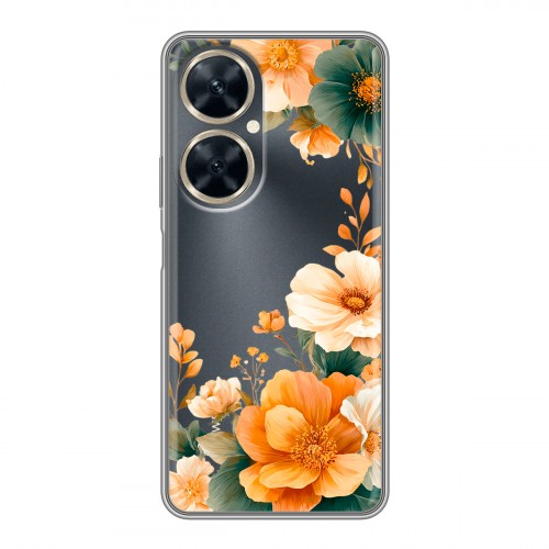 Полупрозрачный дизайнерский силиконовый с усиленными углами чехол для Huawei Nova 11i Цветы принт