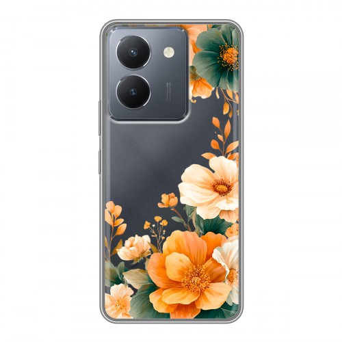 Полупрозрачный дизайнерский силиконовый чехол для Vivo Y36 Цветы принт