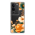 Полупрозрачный дизайнерский силиконовый чехол для Vivo S17 Цветы принт