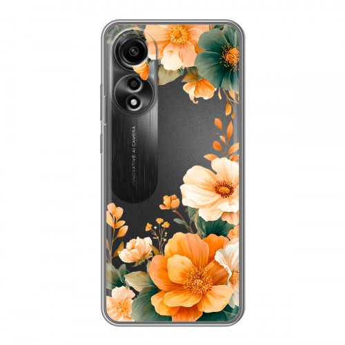 Полупрозрачный дизайнерский силиконовый чехол для OPPO A78 4G Цветы принт