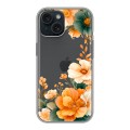 Полупрозрачный дизайнерский силиконовый чехол для Iphone 15 Цветы принт