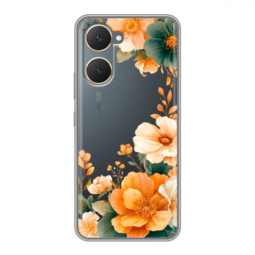 Полупрозрачный дизайнерский пластиковый чехол для Vivo Y03 Цветы принт
