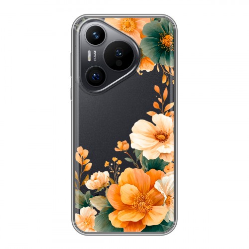 Полупрозрачный дизайнерский пластиковый чехол для Huawei Pura 70 Цветы принт
