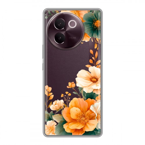Полупрозрачный дизайнерский силиконовый чехол для Vivo V30e Цветы принт