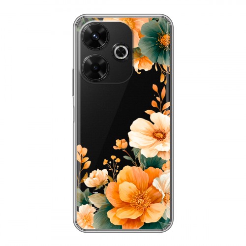 Полупрозрачный дизайнерский пластиковый чехол для RedMi 13 4G Цветы принт