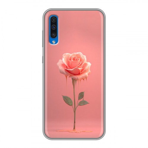 Полупрозрачный дизайнерский пластиковый чехол для Samsung Galaxy A50 Розовая роза