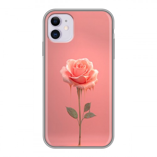 Полупрозрачный дизайнерский силиконовый чехол для Iphone 11 Розовая роза