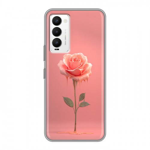 Полупрозрачный дизайнерский силиконовый с усиленными углами чехол для Tecno Camon 18 Розовая роза
