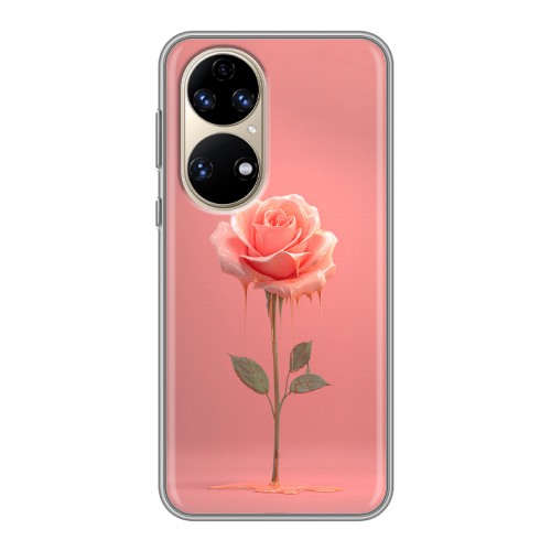 Полупрозрачный дизайнерский силиконовый чехол для Huawei P50 Pro Розовая роза