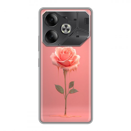 Полупрозрачный дизайнерский пластиковый чехол для Tecno Pova 6 Розовая роза