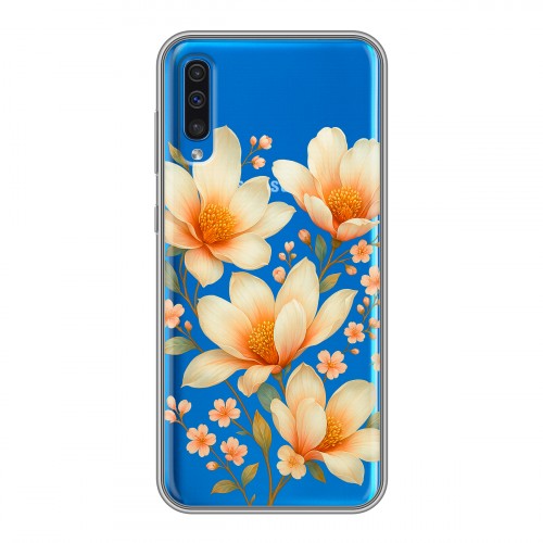 Полупрозрачный дизайнерский пластиковый чехол для Samsung Galaxy A50 Цветы