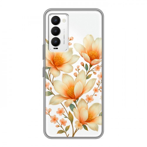 Полупрозрачный дизайнерский силиконовый с усиленными углами чехол для Tecno Camon 18 Цветы