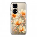 Полупрозрачный дизайнерский силиконовый с усиленными углами чехол для Huawei P50 Pro Цветы