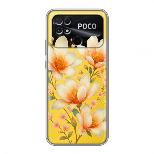 Полупрозрачный дизайнерский силиконовый чехол для Xiaomi Poco C40 Цветы