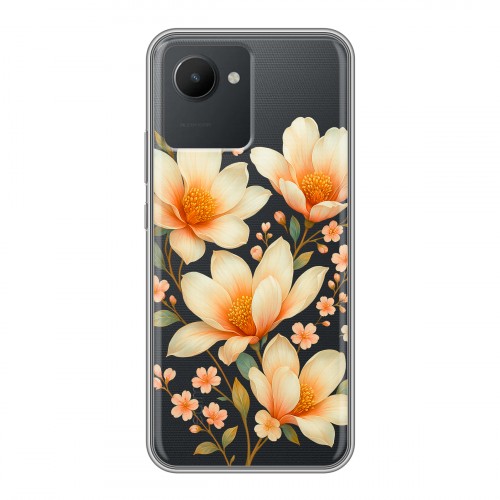 Полупрозрачный дизайнерский силиконовый чехол для Realme C30 Цветы