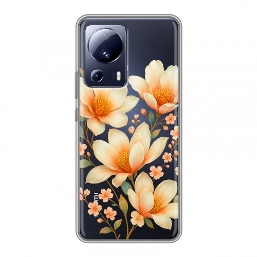 Полупрозрачный дизайнерский силиконовый чехол для Xiaomi 13 Lite Цветы
