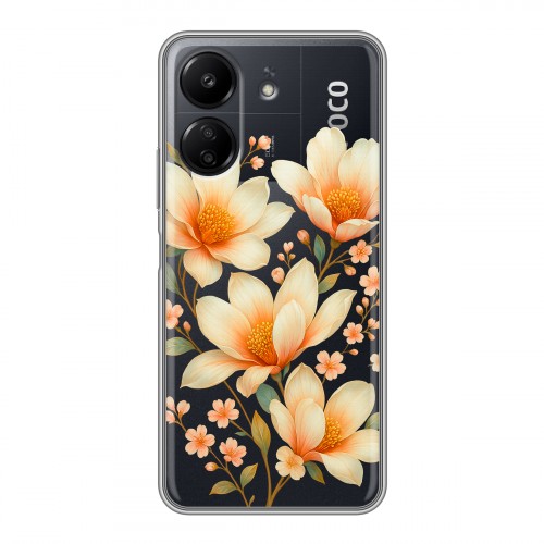 Полупрозрачный дизайнерский пластиковый чехол для Xiaomi Poco C65 Цветы