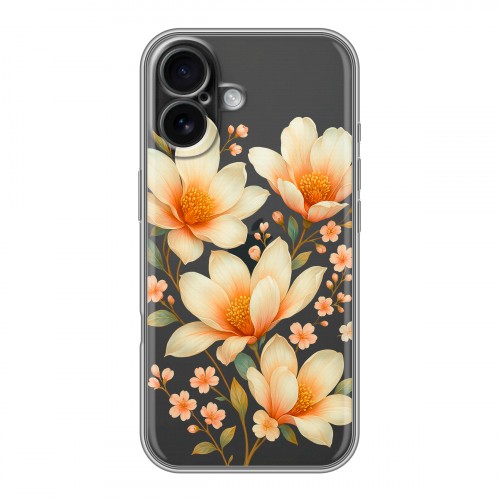 Полупрозрачный дизайнерский силиконовый чехол для Iphone 16 Цветы