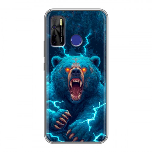 Полупрозрачный дизайнерский силиконовый с усиленными углами чехол для Tecno Camon 15 Медведь