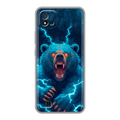 Полупрозрачный дизайнерский силиконовый с усиленными углами чехол для Realme C20 Медведь