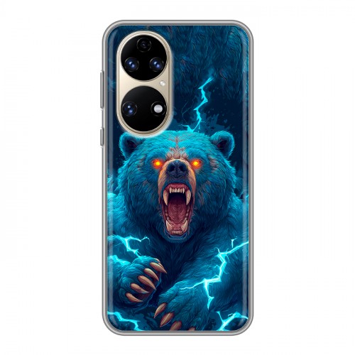 Полупрозрачный дизайнерский силиконовый с усиленными углами чехол для Huawei P50 Pro Медведь
