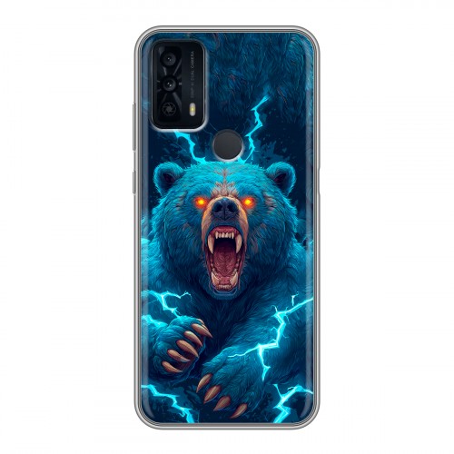 Полупрозрачный дизайнерский пластиковый чехол для TCL 20B Медведь