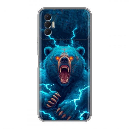 Полупрозрачный дизайнерский силиконовый с усиленными углами чехол для Tecno Spark 8P Медведь