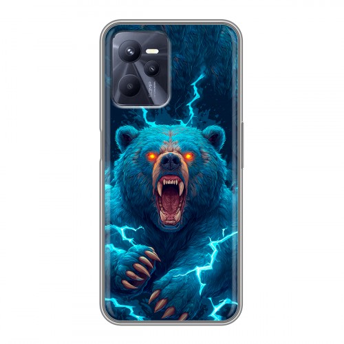 Полупрозрачный дизайнерский силиконовый с усиленными углами чехол для Realme C35 Медведь