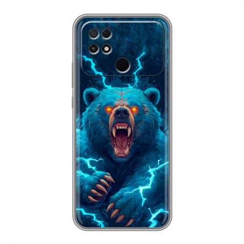 Полупрозрачный дизайнерский силиконовый с усиленными углами чехол для Xiaomi Poco C40 Медведь
