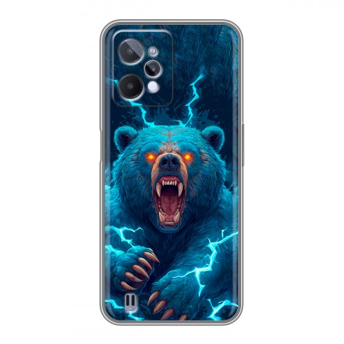 Полупрозрачный дизайнерский силиконовый с усиленными углами чехол для Realme C31 Медведь