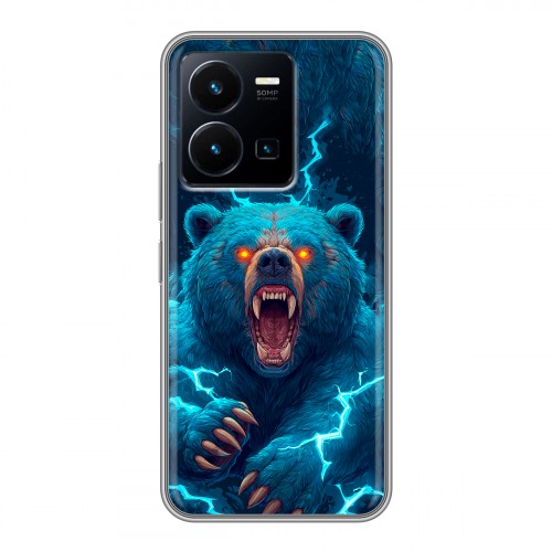 Полупрозрачный дизайнерский силиконовый с усиленными углами чехол для Vivo Y35 Медведь