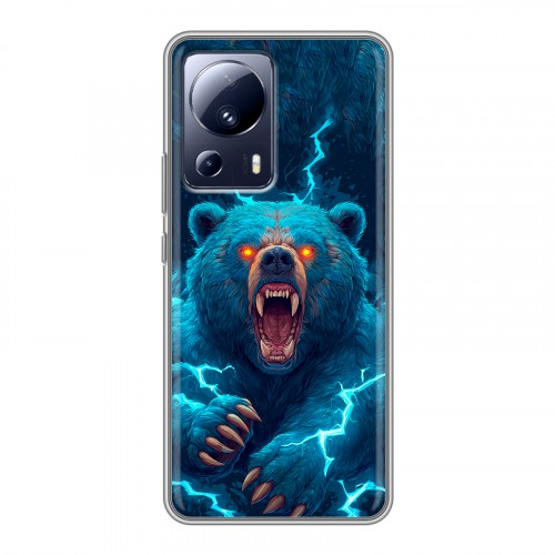 Полупрозрачный дизайнерский силиконовый с усиленными углами чехол для Xiaomi 13 Lite Медведь